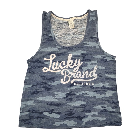 Lucky Brand Tops - Lucky Brand Tank Top Womens XXL Blue Graphic Camo Sleeveless Cotton Spandex